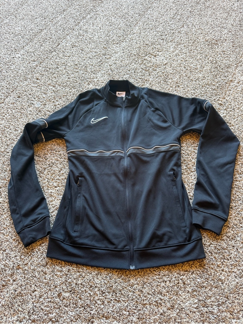 Nike Women's Black Full-Zip Bomber Jacket with White Piping
